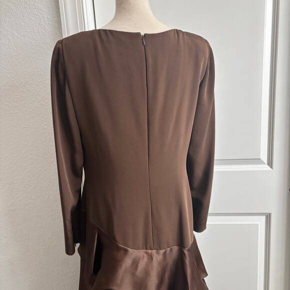 VTG Carolina Herrera Bergdorf Goodman Brown Silk Gown Long Sleeve Tiered Sz 14 - Picture 8 of 16
